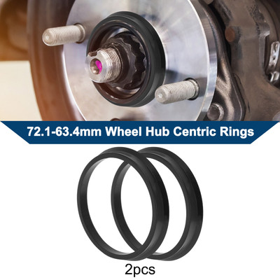 OD 72.1mm to ID 63.4mm Car Wheel Hub Centric Rings Black Polycarbonate 2 Pcs
