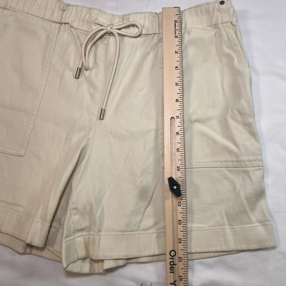 Theory Shorts Womens Size 10 Cream Beige Pull On Pockets Drawstring Cotton Blend - Image 3 of 4