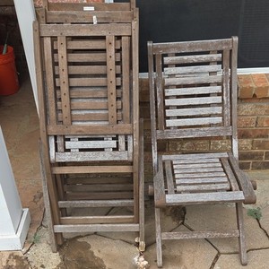 Set of 4 Wood Folding Slat Patio Chairs Brown/Gray 36in H 22x19in