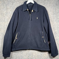 Vintage Polo Ralph Lauren Fleece Jacket Mens Size L 26x27 Navy Blue Pockets 90s