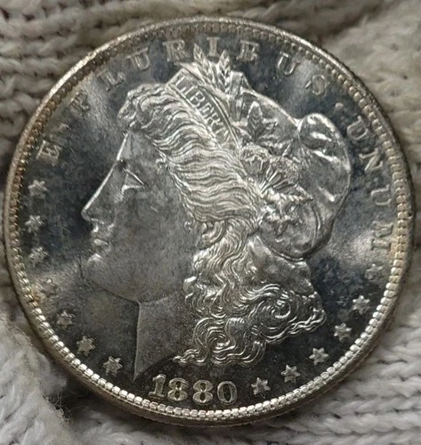 1880-s Morgan Silver Dollar Brilliant Uncirculated Cameo With Slight Mirrors