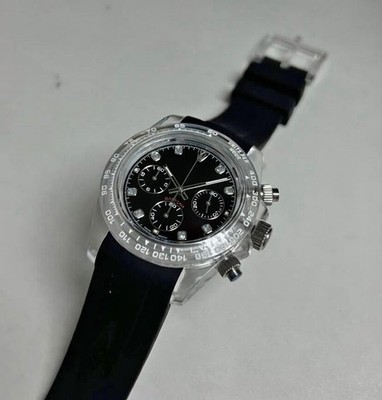Ceigo Chronograph Watch Black Dial VK63 Quartz Steel Case Rubber Strap