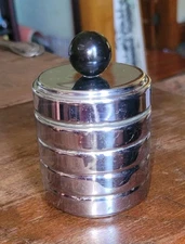 Vintage PARK SHERMAN 4" Chrome Lidded Cylinder CIGARETTE HOLDER Cork Lined