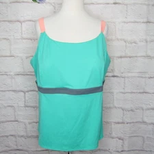 Lands End Plus Size 22W Aqua Sport Color Block Tankini Top Strappy EUC