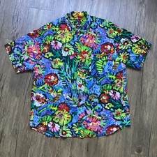 Vintage 80s Jams World Button Down Shirt Floral Mens L Rayon Surf Line Hawaii
