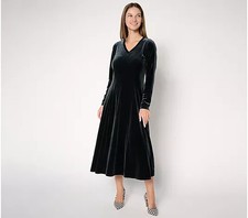 Attitudes by Renee Petite Velvet Godet V-Neck Midi Dress Size MP