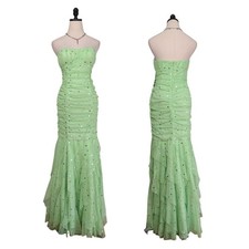 Papell Prom Dress Maxi Gown 10 Green Fairy Y2K Mermaid Tulle Glam Sequin NWT