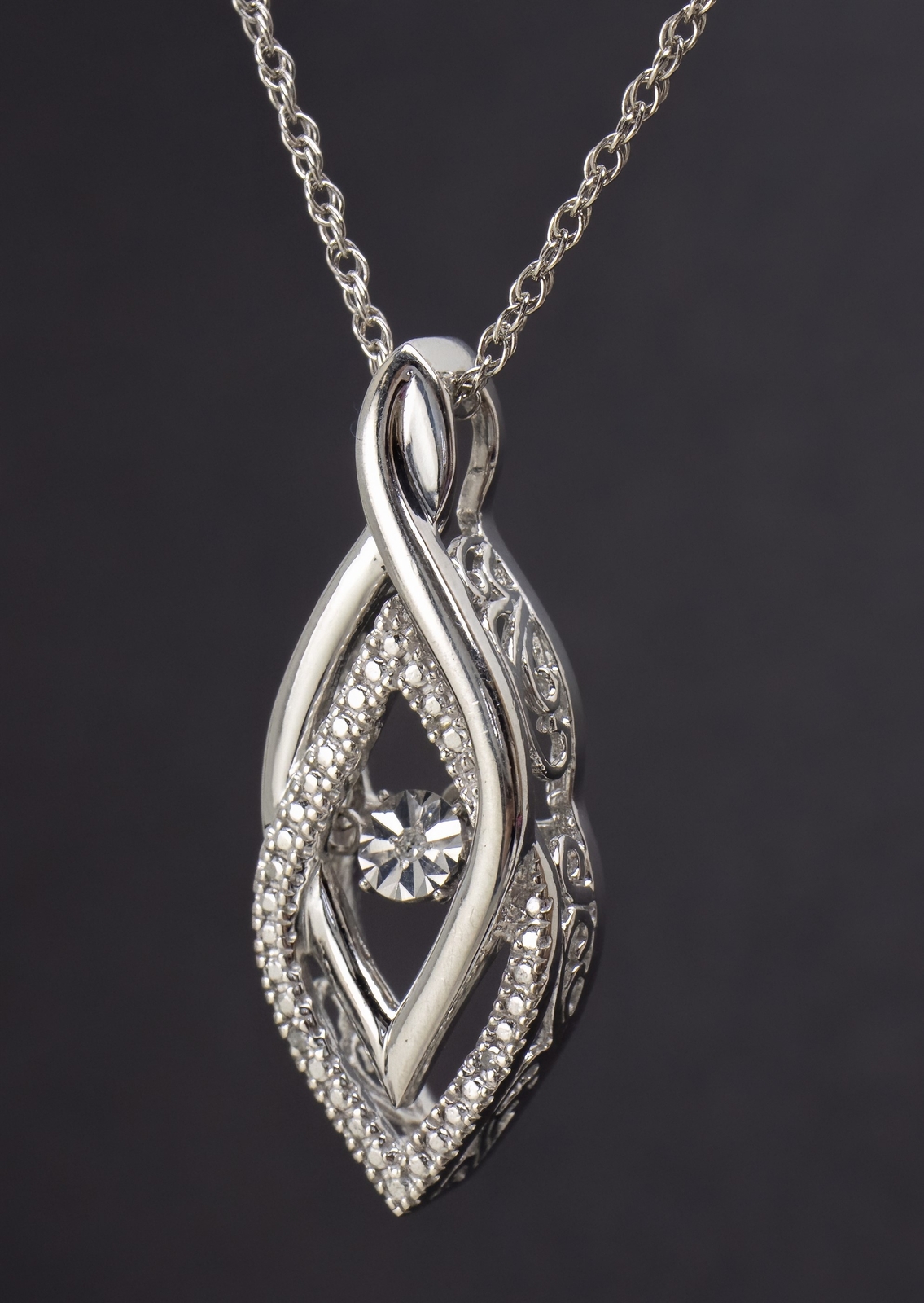 Tiny Dancing Diamond Kinetic Sterling Silver Neck… - image 2