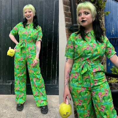 Run and Fly Green Frog Print Jumpsuit 8-26 Mushroom Babes Cute Colourful Stretch