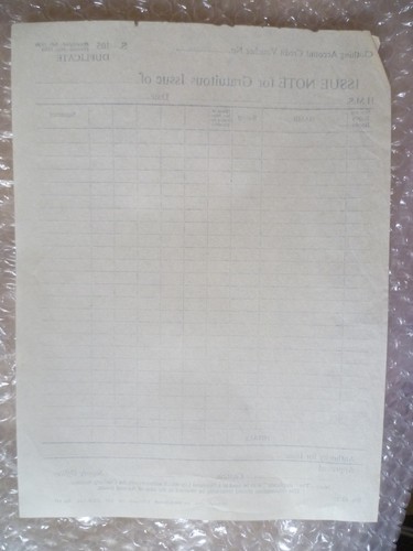 Military Document 1950s Form of Issue Note for Gratuitous Issue of..... - Picture 2 of 2
