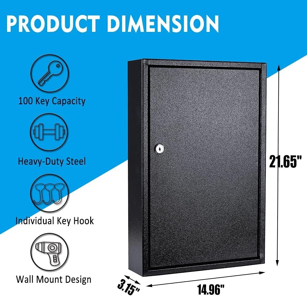 Key Box Wall Mount 100 Position Metal Valet Key Cabinet Lock Box with Key Tag...