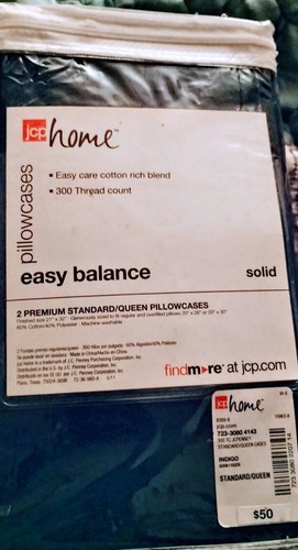 JC Penney Queen Pillowcases 1 pair Navy 300 ct Premium Standard JCP Home New - Picture 3 of 3