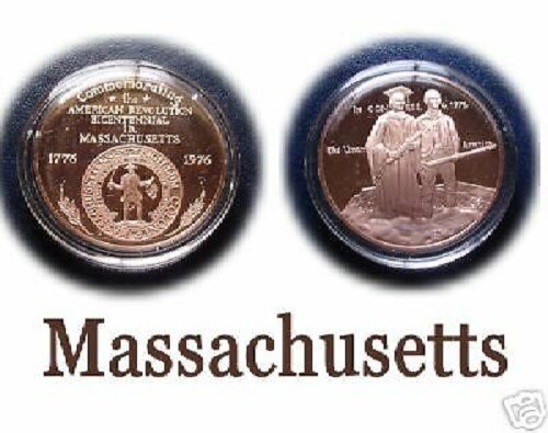 Franklin Mint Bronze PROOF Massachusetts Bicentennial Medal Collectible