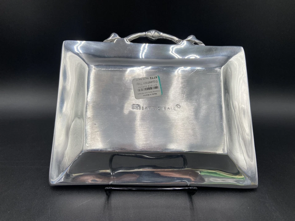 Beatriz Ball Vento Medium Rectangular "Equestrain" Polished Aluminum Tray 9X7 - Image 3 of 4