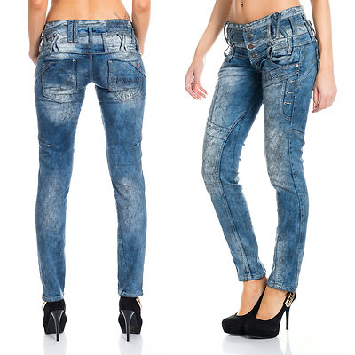 Cipo & Baxx Damen Designer Stretch Hüftjeans Jeans blau W25 26 27 28 29 30 31 32