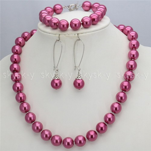 Women Jewelry 12mm Multi-color Shell Pearl Necklace Bracelet Earrings Set - Picture 20 of 41