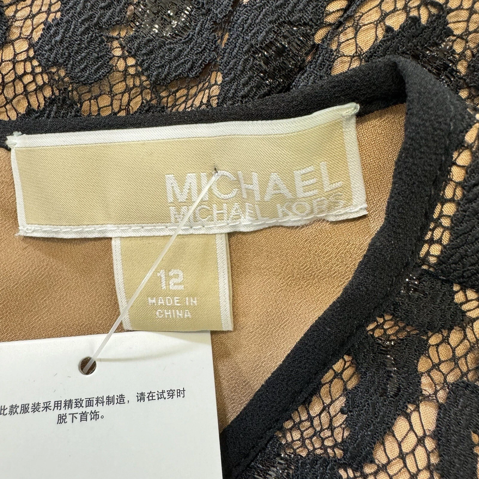 Abito donna Michael Kors all over pizzo cocktail taglia 12 con tasche nuovo