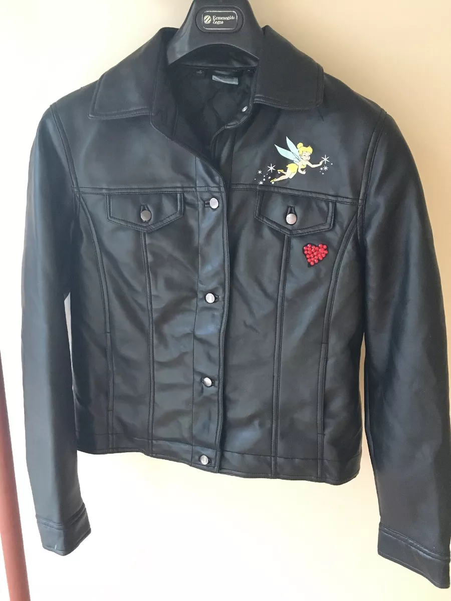 Disney Tinkerbell Flirt Faux Leather Jacket Women Size S Black