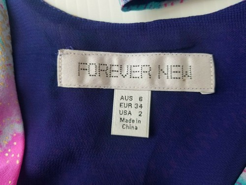 Forever New Size 6 Blue Patterned Silk Blend Sleeveless Lined Top Singlet - Picture 5 of 6