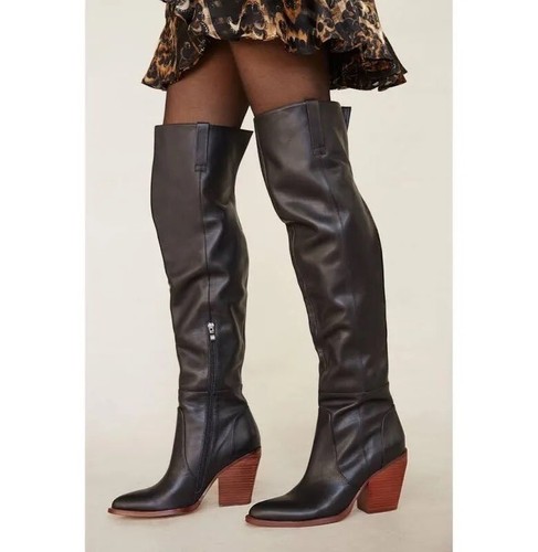 Silent D Anthropologie Over The Knee Western Boots Black Leather Maytera 40 - Picture 2 of 13
