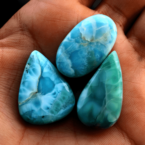 3 Pcs Natural Dominican Larimar Top Quality 34mm-36mm Cabochon Loose Gemstones - Picture 7 of 8