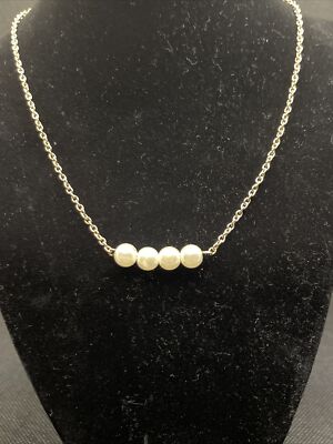 Linear Goldtone Faux Pearl Choker Necklace New