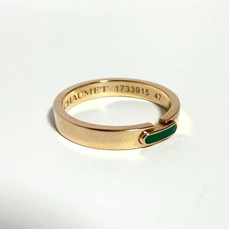 Anillo Chaumet Lien Evidence Oro Rosa 18k Esmalte Verde Talla #47 US4 Foto 4 de 4