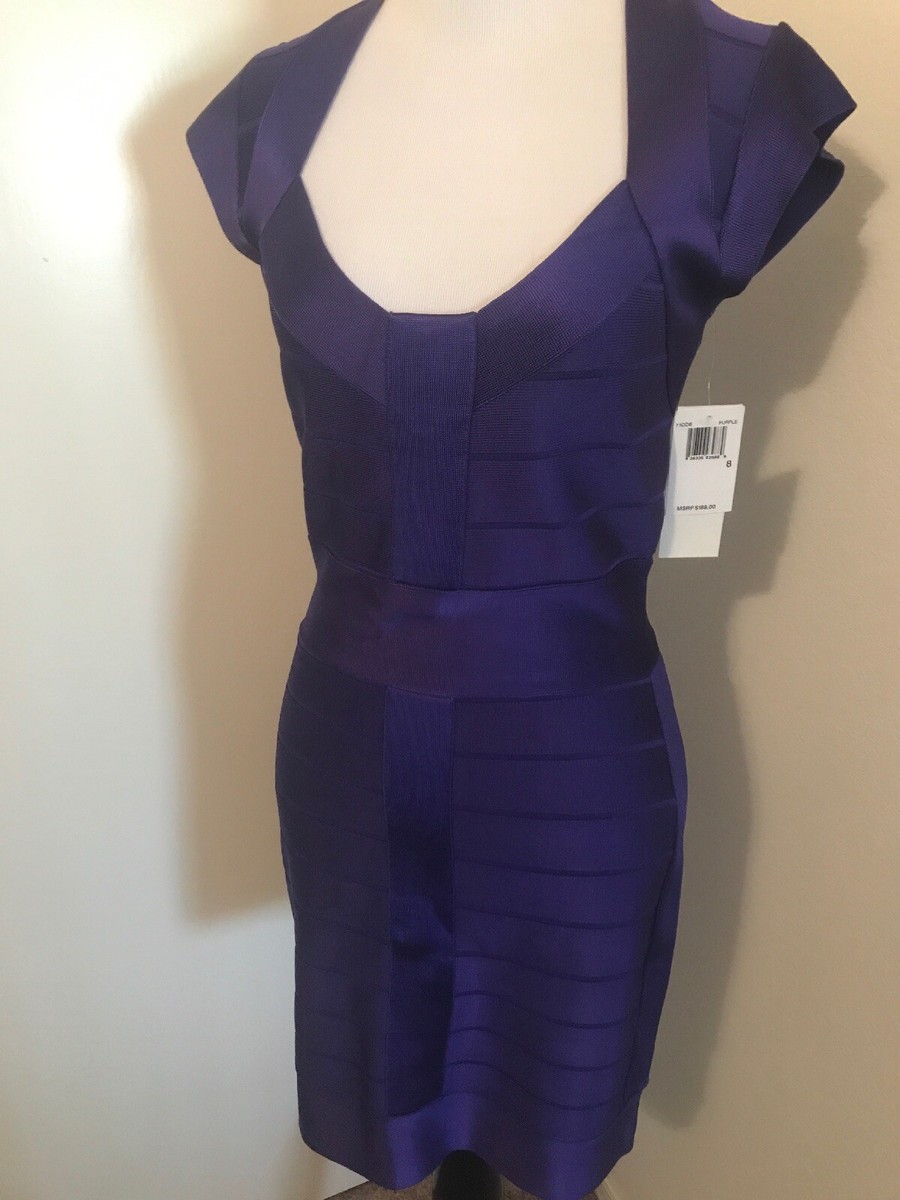 open lace back dress Plunge Neck Bandage Dress – bebe main image 1