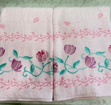 VTG Bath Towels Pinks Purples Floral Dundee Made In USA NOS ~ 2