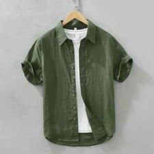 Men Linen Short-sleeved Shirt Men's Casual Loose Summer Thin Style Shirt Top
