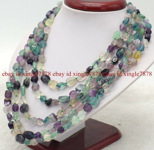 Fashion 10-12mm Rare Irregular Colorful Fluorite Gems Beads Long Necklace AAA - Picture 2 of 12