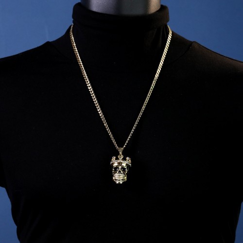 König Totenkopf Anhänger Iced Zirkonia Hip-Hop 30"/24" Kubanische Kette vergoldet - Bild 2 von 3