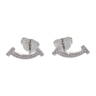 T Smile Earrings K18 White Gold Diamond Women's