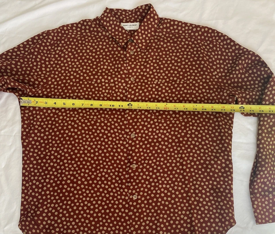 Saint Laurent Hombres Abotonados Manga Larga Seda Talla US16 EU41 Naranja Oscuro Tonos Lunares Foto 4 de 4
