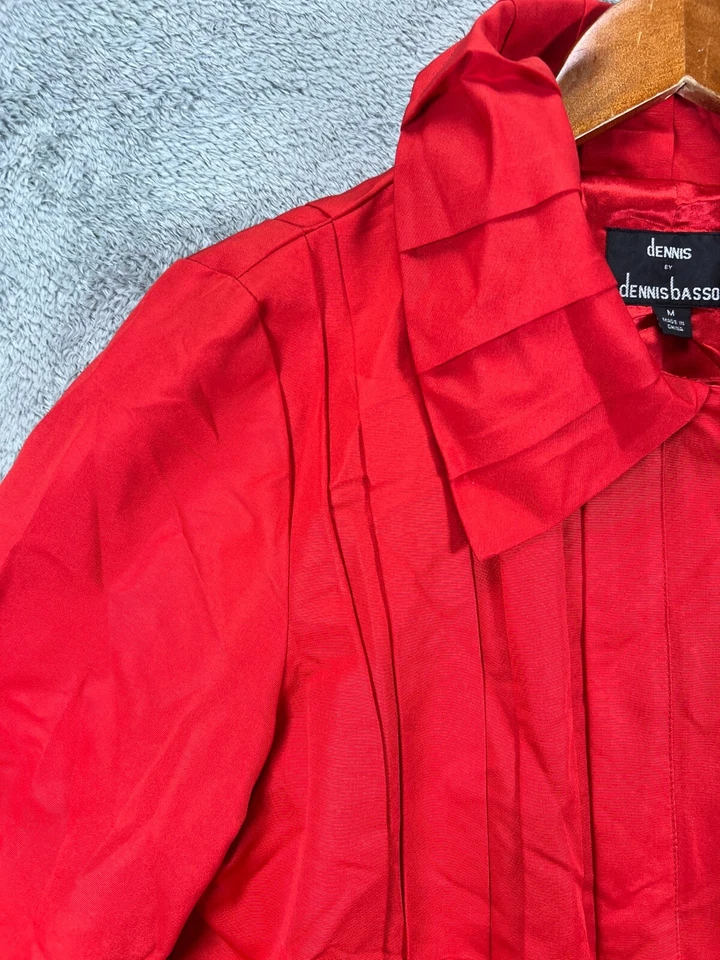 Dennis Basso Mujer Chaqueta Roja Mediana Plisada Manga Globo Satinado Forrado Cremallera Foto 2 de 4