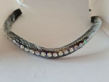 Horse leather browband brown with clear crystals pony size / horse tack