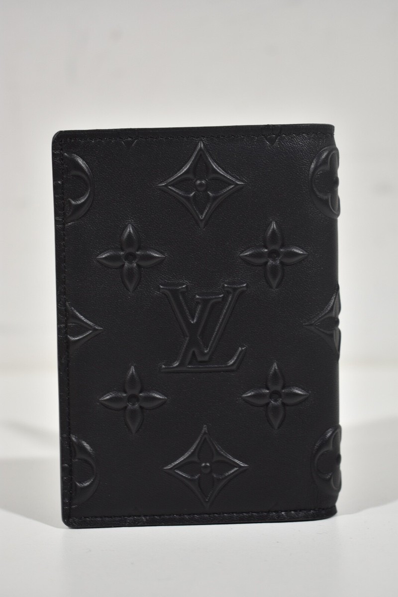 Louis Vuitton Monogram Seal Black Leather Logo Slender Pocket