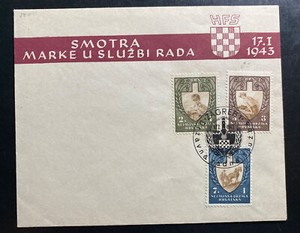 1943 Zagreb Croatia First Day Cover FDC Sc#B25-27 State Labor Service Stamps
