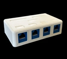 4 Port CAT6 RJ45 Network Ethernet Wall Surface Mount Box w/ 4 Cat6 Keystone Jack