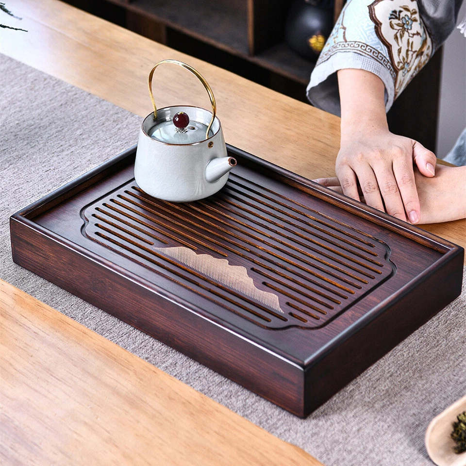Bandeja de bambú depósito bandeja para servir mesa de té china para juego de té de kungfu rectangular Foto 2 de 4