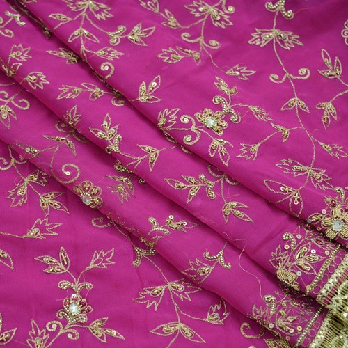 Vintage Heavy Pink Dupatta Pure Georgette Silk Long Stole Hand Embroidered Scarf - 第 11/16 張圖片