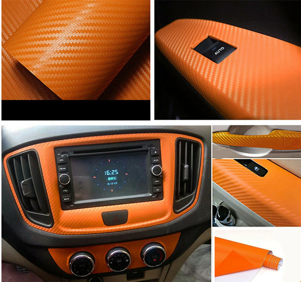 Car Accessories For women Orange Carbon Fiber Vinyl Sticker Interior  50x12Inch