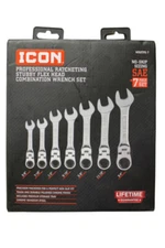 ICON WRSTFS-7 Professional Ratcheting Stubby Flex Head Combination Wrench Set