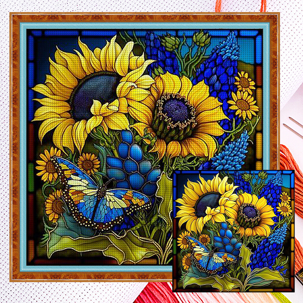 full-embroidery-cotton-14ct-counted-stain-glass-sunflower-cross-stitch