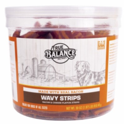 True Balance 31841 Wavy Bacon & Cheese Flavor Strips Dog Treats, 30 oz.