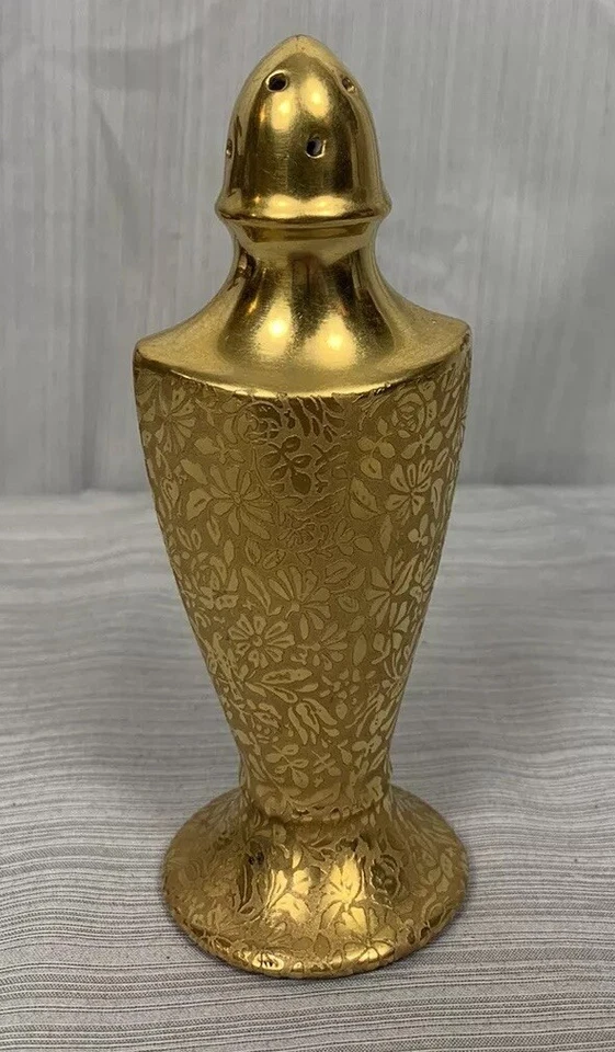 Repuesto de salero o pimentero de colección, floral incrustado dorado, Japón 5,25" de alto Foto 3 de 4
