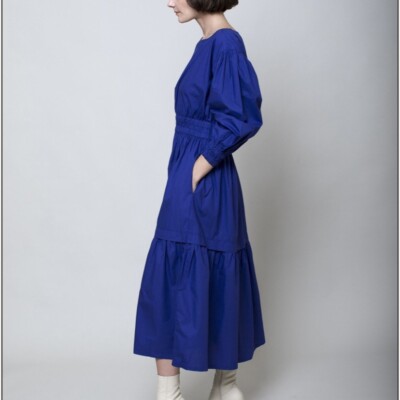 NWT $395 Apiece Apart Estrella Smocked Tiered￼ Midi Dress in Ultramarine L