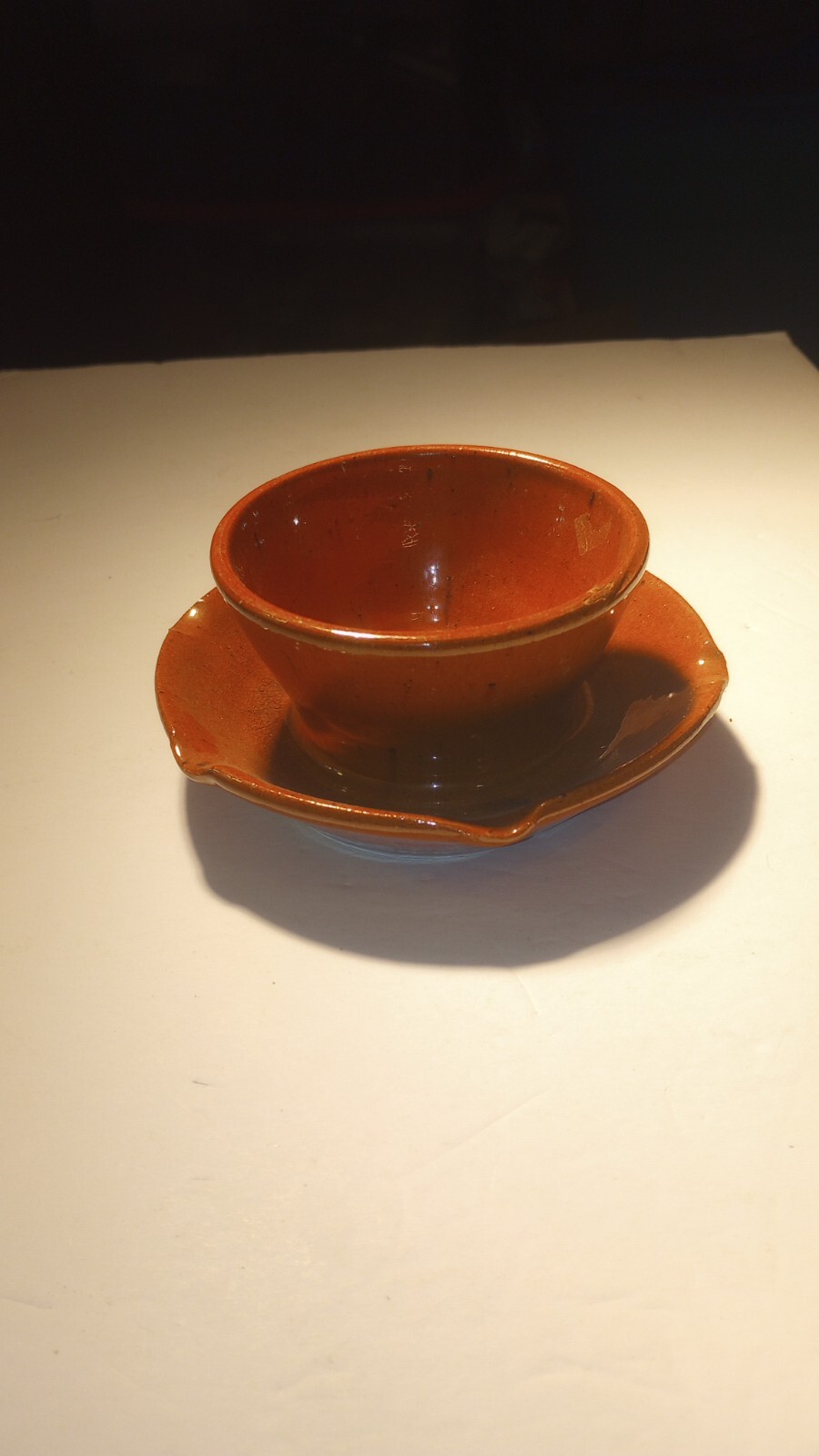 Jugtown Ware Pottery 1993 Orange Speckled Vase/Flowerpot/ Bowl/Cup - Pinched Rim