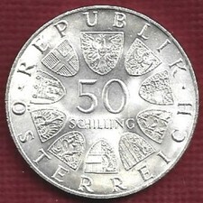 1969 AUSTRIA 50 SCHILLING - LARGE UNC SILVER COIN - STUNNING LUSTRE - FREE SHIP
