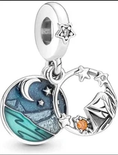 Camping Night Sky Double Dangle Charm 925 Sterling Silver,Jewelry Beads Gifts...